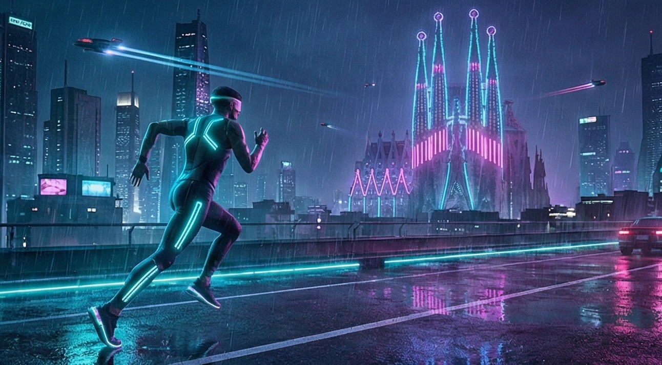 Mercado futurista con productos frescos